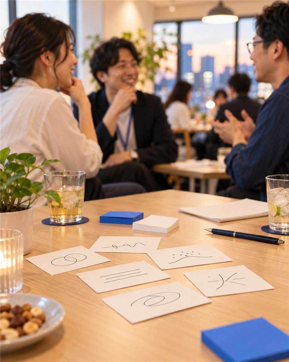 お題カードと付箋のあるテーブル